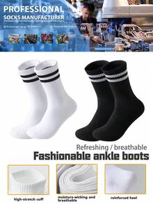 5 pares de calcetines tipo tripulación para hombres, calcetines de algodón transpirables con diseño de rayas, resistentes al olor, aptos para primavera/verano, diseño unisex, sencillo y versátil, calcetines blancos de talla grande - Multicolor - Ver 3