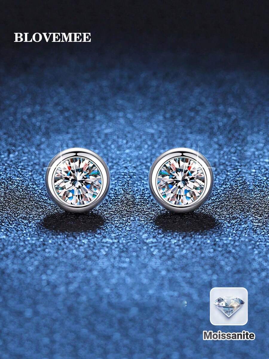 2 件精致奢华 925 纯银 0.5 克拉莫桑石耳钉,适合女性日常佩戴和母亲节礼物 - 銀色 - 查看 1