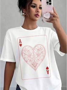 1 Pieza 180g Camisetas Para Mujer, Camiseta Hombre.Camiseta informal de algodón con cuello redondo.Camiseta deportiva para mujer.Diseñadas por artistas de la generación Y2K al estilo Bababask, confeccionadas en algodón 100% puro.Diseño de patrón de dibujos animados creativos, cómoda manga corta - Blanco 7 - Ver 6