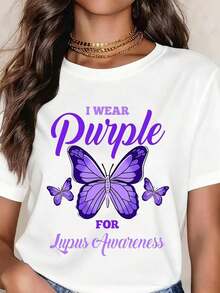 Camiseta Blanca: Uso Morado Para Concientizar Sobre El Lupus, Diseño de Mariposa, Mes de Concientización - Blanco - Ver 6