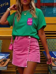 DrmWander Camiseta gráfica para mujer, camiseta de manga corta de estilo casual y urbano, top de verano lindo - Verde 7 - Ver 2