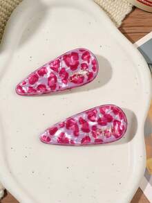 2pcs Korean Dongdaemun New Style Pink Leopard Print Acetate Fiber Water Drop Duck Bill Hair Clips For Women's Bangs - Multicolor - View 2