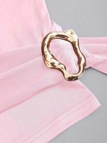 Blusa asimétrica sin tirantes de ajuste ceñido, de diseño elegante y con textura retro, de alta gama y minimalista, para mujer.Color marrón.Primavera/Verano - Rosa - Ver 5