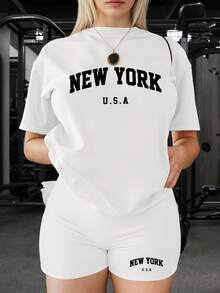 Camiseta de mujer con cuello redondo y estampado de letras y anime, de diseño sencillo, cómoda y transpirable, adecuada para el uso diario informal, que muestra un estilo natural y elegante, imprescindible para las fiestas de verano. - Blanco - Ver 1