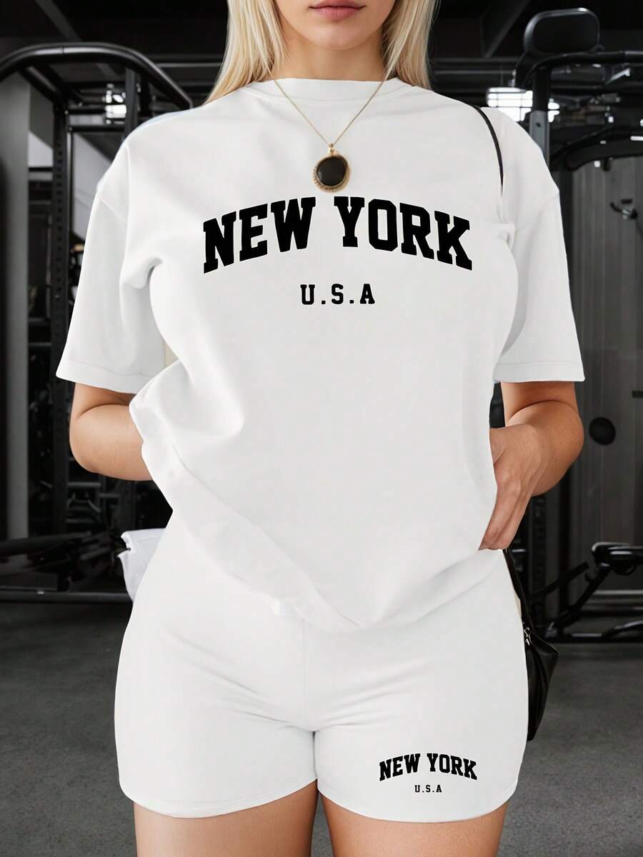Camiseta de mujer con cuello redondo y estampado de letras y anime, de diseño sencillo, cómoda y transpirable, adecuada para el uso diario informal, que muestra un estilo natural y elegante, imprescindible para las fiestas de verano. - Blanco - Ver 1