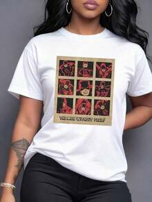 Figura de héroe rojo mostrando valentía y determinación en múltiples cuadros simbolizando la fuerza interior y el coraje ante los desafíos camiseta para mujer moderna cómoda y perfecta para uso diario,Camiseta de mujer elegante. - Blanco - Ver 7