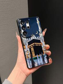 Festival 1件裝黑色液態矽膠 TPU 防震手機殼，UV 印刷卡通伊斯蘭麥加清真寺圖案，適用於 iPhone/GALAXY - 彩色 - 查看 5