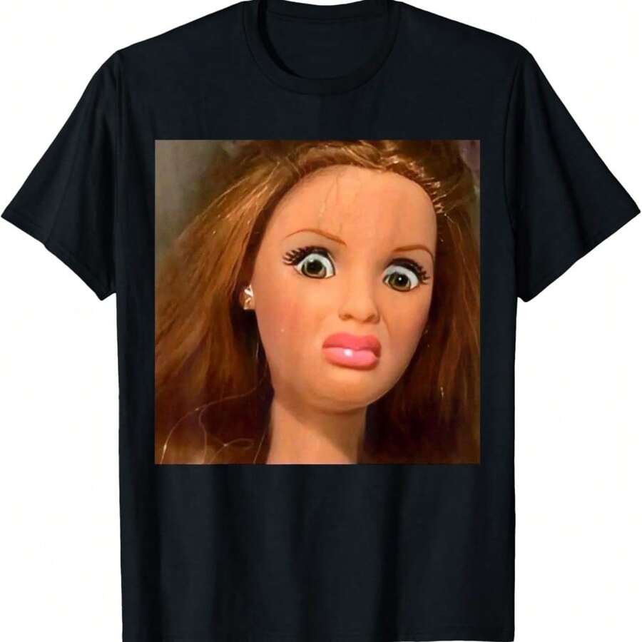 Funny Doll Face Meme Expression Hilarious Sarcastic T-Shirt - 黑色 - 查看 1