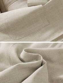 Blazer de lino de 3/4 de manga con cintura ajustable, diseño de botones, adecuado para ir al trabajo, eventos formales, fiestas elegantes, ropa de oficina - Primavera, Verano, Otoño - Caqui - Ver 4