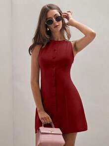 Vestido mini de unicolor para mujer, de moda para el verano - Burdeos - Ver 7