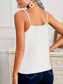Frenchy Camiseta suelta de encaje con contraste para mujer - Blanco 2 - Ver 2