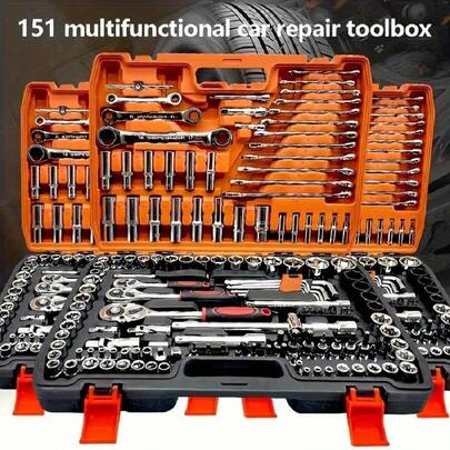 Bộ dụng cụ cơ khí toàn diện 53 chi tiết - Cờ lê 1/4, 3/8, 1/2 inch, đầu tuýp sâu và tiêu chuẩn, bộ cờ lê bánh cóc, đầu tuýp S2 và CR-V, bộ dụng cụ sửa chữa ô tô và cơ khí tại nhà, bao gồm cờ lê kết hợp, phụ kiện và hộp đựng.