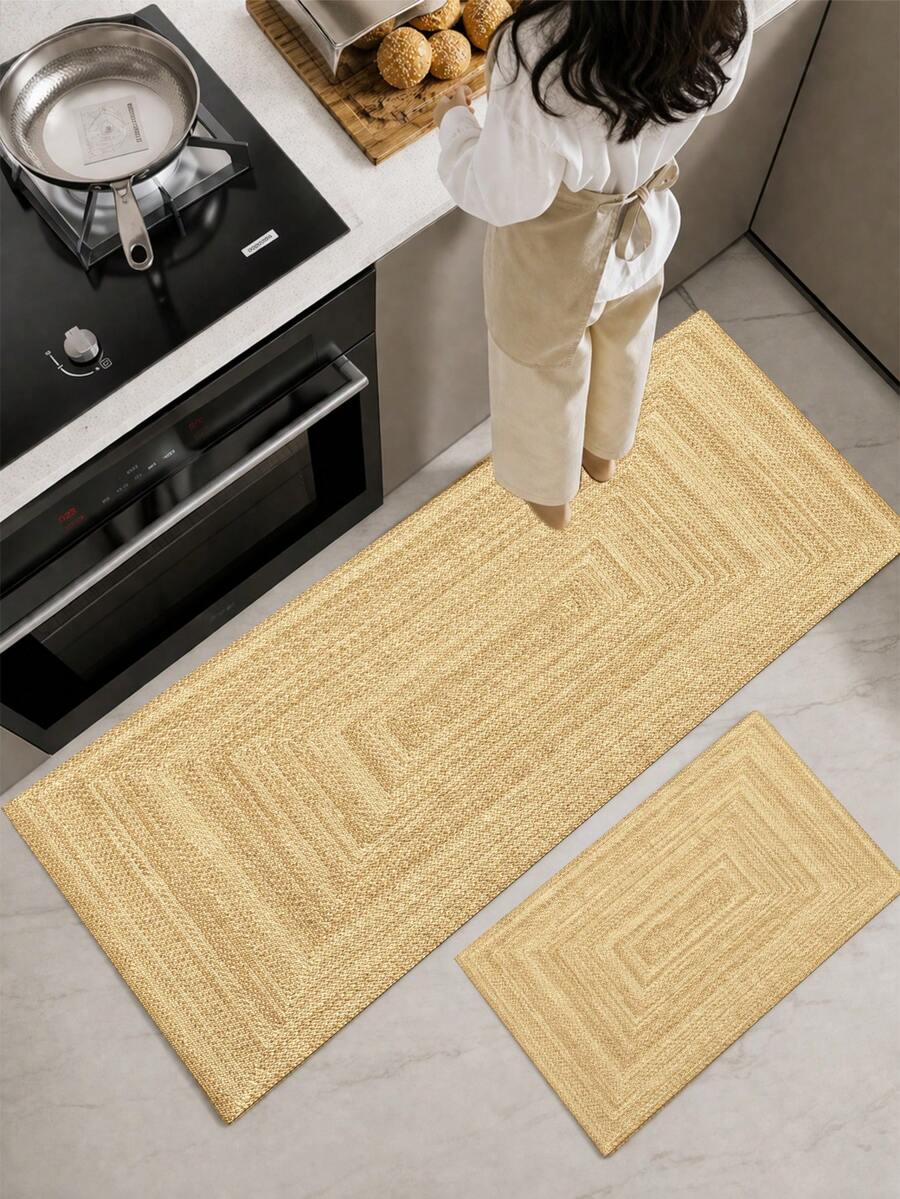 Juego de alfombras de cocina lavables y antideslizantes (160 x 50 y 80 x 50 cm), suaves y duraderas. - Beis - Ver 1