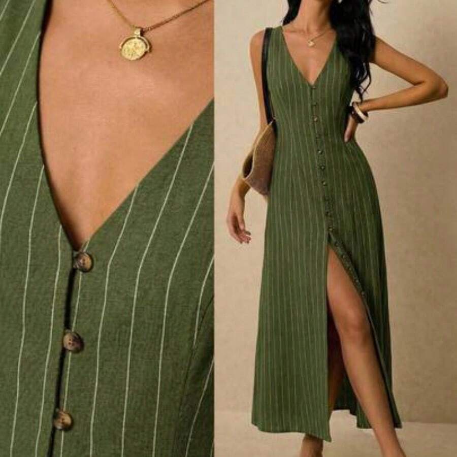 Women Midi Dresses - 軍綠色 - 查看 1
