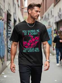 Short-Sleeved T-Shirt With Round Neck, Heat Transfer Print. Remind Me You're Like A Valuable Double-Sided Coin. Skull T-Shirt, Gift For Men, Women, Family, And Friends. Women's Blouses. Women's T-Shirt. - 黑色 - 查看 6