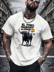 Camiseta de hombre estampada con la vaca Ferdinand española Esta camiseta estampada es muy adecuada para la práctica de baloncesto Tiene cuello redondo y mangas cortas lo que lo hace perfecto para la moda urbana y el gimnasio Es un artículo esencial para las salidas de verano de los hombres a la playa playeras de hombre ropa de hombre - Blanco - Ver 5