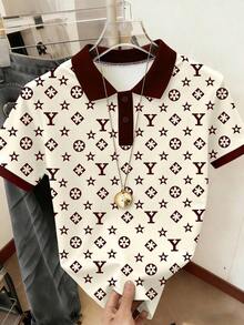 Camiseta de manga corta con media cremallera y estampado de letras casual para mujer, de verano - Multicolor - Ver 4