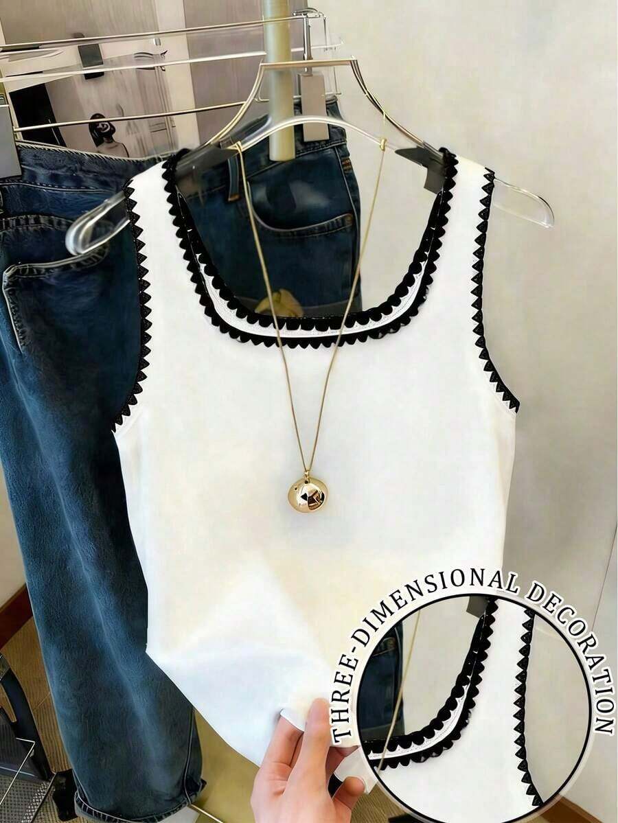 Mejor vendido top de mujer ajustado de cuello redondo con contraste de color - Multicolor 9 - Ver 1