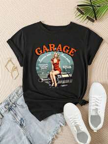 Camiseta Casual de Manga Corta para Mujer - Garage Service And Love Pits, Piezas Originales Personalizadas, Cuello Redondo, Top de Verano, Lavable a Máquina, Camisetas para Damas, Ropa Casual, Estilo Moderno, Ajuste Cómodo  
 -Blanco - Negro - Ver 2