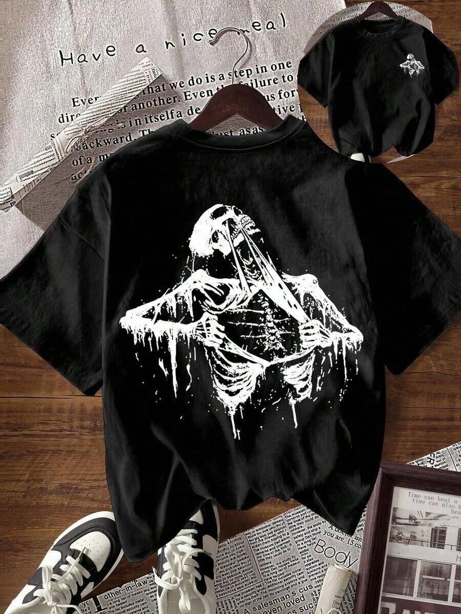 Short-Sleeved T-Shirt With Fruit And Summer Letter Print, Loose And Comfortable - Negro 2 - View 1