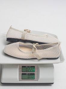 女鞋，尺码 35-43，春秋新款低帮方头鞋，撞色时尚芭蕾舞鞋，网眼拼接玛丽珍鞋，通勤、办公皆宜，舒适优雅的女士夏季凉鞋，一脚蹬设计 - 米底網紗-杏桃纏枝花紋 - 查看 10