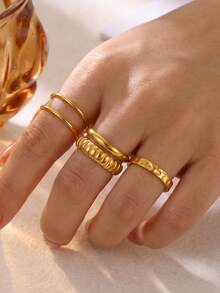 1Pc Minimalist Stainless Steel Double Layer Open Rings For Women, Gold Ring, Open Adjustable Finger Ring, Women's Ring, Women's Accessories, Minimalist Jewelry For Daily Wear, Birthday Gift, Valentine's Day Gift - Multicolor - View 1
