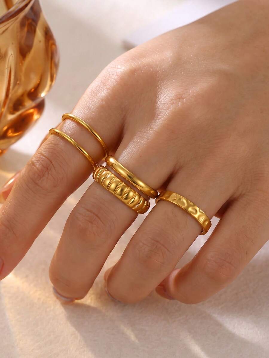 1Pc Minimalist Stainless Steel Double Layer Open Rings For Women, Gold Ring, Open Adjustable Finger Ring, Women's Ring, Women's Accessories, Minimalist Jewelry For Daily Wear, Birthday Gift, Valentine's Day Gift - Multicolor - View 1