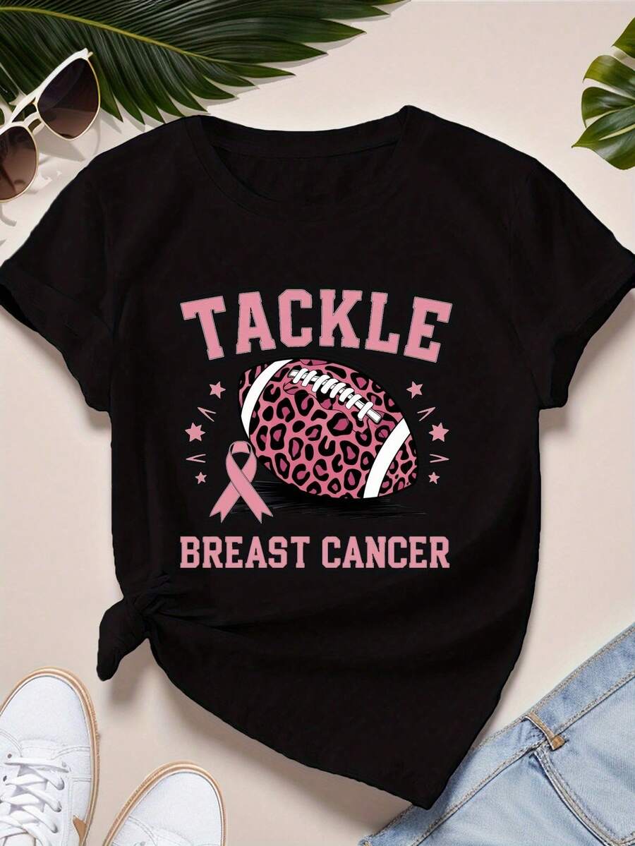 Abordar la conciencia del cáncer de mama Camiseta deportiva de manga corta de talla para mujer - Negro - Ver 1