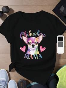 Ilustración caprichosa de chihuahua Camiseta deportiva de manga corta de talla para mujer - Negro - Ver 2