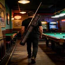 Premium Crocodile-Embossed Hard Pool Cue Case, 2x2 Billiard Cue Stick Carrier With Shoulder Strap & Accessory Pocket, 32.28 Inch Hard Pool Cue Tube For 1/2 Split Pool Cues, Protective Leatherette Billiard Stick Holder - Black Crocodile Pattern - View 6
