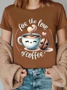 Camisetas Divertidas con Estampados de Café y Granos de Café, Camisetas con Estampados de Letras Nacidas del Amor por el Café, Camisetas para Entusiastas del Café, Regalos para Amantes del Café - Marrón claro-1 - Ver 1