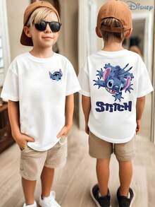 Kids' Disney Lilo & Stitch "Breakthrough" Double-Sided Graphic T-Shirt, 3D Stitch Tee, Soft Breathable Casual Top, Ideal For Theme Parks, Family Vacations, School, Playground & Everyday Wear - trắng - Xem 1