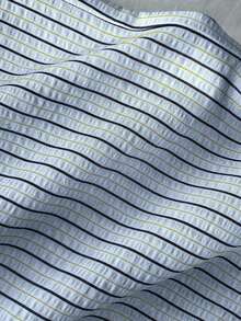 1 pieza Pantalones casuales de mujer a rayas amarillas, tela de burbujas arrugada, cintura súper baja con cordón, pantalones rectos de ajuste relajado, casual y romántico - Azul - Ver 5
