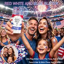 Patriotic Body Glitter Stick, Red White And Blue For 4th Of July Decorations Of USA, Hair Glitter For Women,Waterproof Face Glitter Gel Makeup For Independence Day, Memorial Day, Veterans Day - 紅白藍 - 查看 6