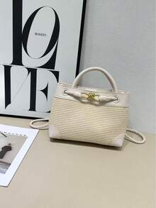 BV Bottega Small Andiamo Bolso de mujer tejido a mano en cuero genuino Bolso de bolso de mano tipo cubo con patrón tejido para mujer, bolso de marca, elegante bolso de mano para señora bolsa de regalo exquisita, bolso de bolso de mano de lujo para mujer, bolso cruzado de moda para mujer, adecuado para chicas, estudiantes estudiantes universitarios damas de oficina, madres de mediana edad para uso diario, compras oficina, clase, reuniones, citas, actividades al aire libre también un regalo ideal para Bolso bandolera para mujer, versión coreana, estilo ins, bolso de paja tejido, bolso de mano versátil de moda para el verano 2026. - Negro - Ver 8