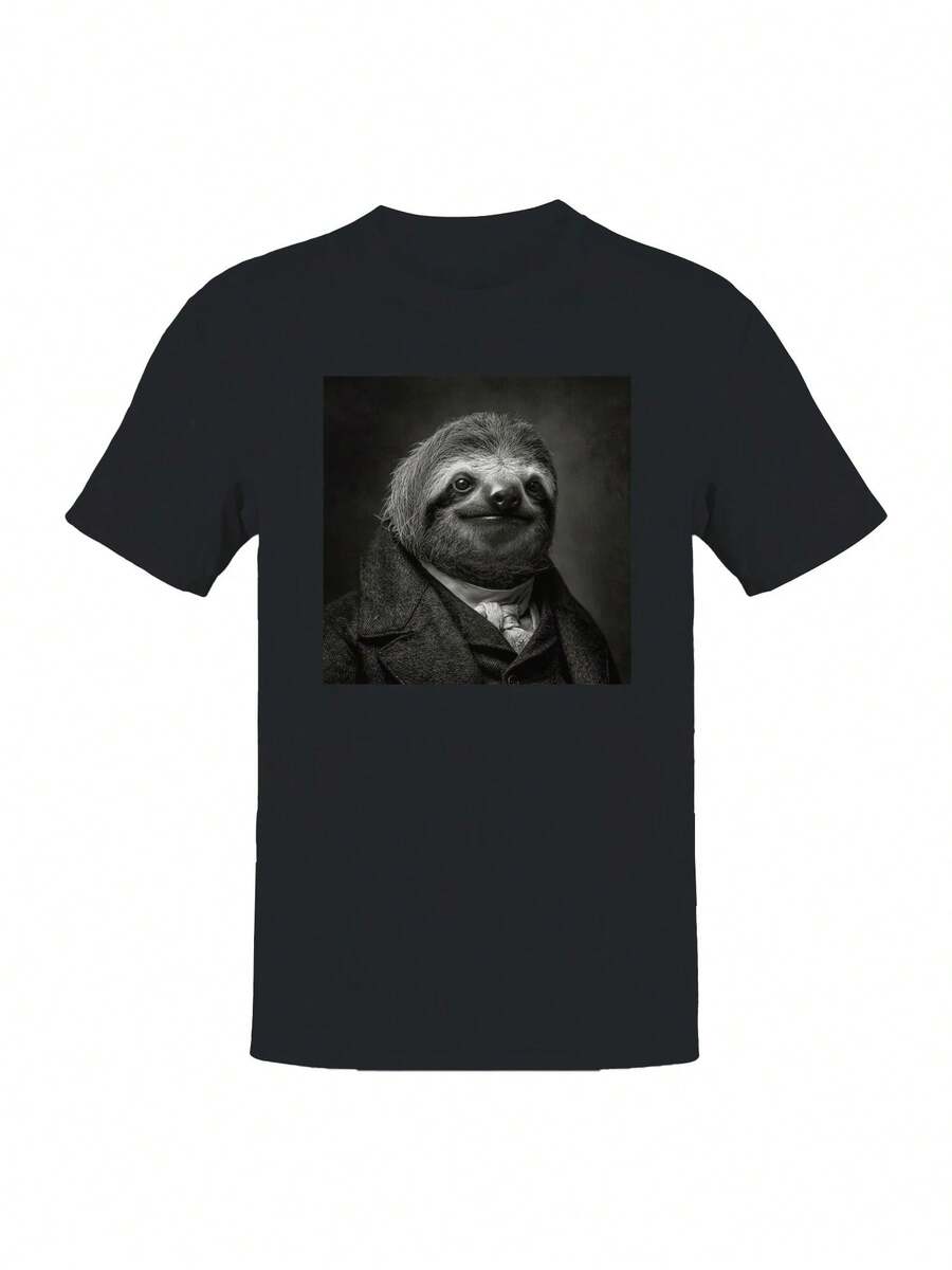 Vintage Men's T-Shirt With Sloth Portrait - Black - View 1