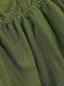ii Blusa de manga larga con volantes, parches de encaje y unicolor casual blanca para primavera - Verde militar - Ver 6
