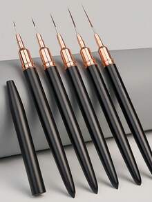 5 pièces/set - 1 pièce Stylo pour nail art à pointe ultra fine, convient pour les designs précis. Le stylo de conception artistique peut dessiner des lignes longues et des détails, tailles 4/8/12/20/25 mm - Noir - Voir 6