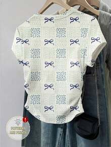 Camiseta de rayas que afina la cintura para mujer, de estilo casual y versátil para el día a día y la moda, para el verano - Multicolor 2 - Ver 2