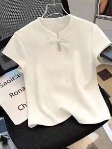 Camiseta con capucha y cremallera asimétrica de manga corta, nueva diseño de top casual para primavera/verano - Blanco 3 - Ver 6