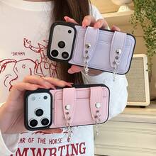 【新商品  】【韓国 オシャレ人気】あいふぉんケース　17 高級レストランスマホケース 韓国かわいい新デザインのスマホiphone17ケーススマホケース かわいい iPhone16ケース、耐衝撃性、iPhone17Proケース16 Pro Max/15 Pro/14/13に適合スマホケース>ドット  カードケース付き - パープル - チェックする 5