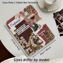 Leopard, Wine Glass And Lips Pattern Painted Effect Acrylic Crystal Tablet Protective Case, With Stand, Foldable Anti-Bend, Silicone Reinforced Corners, Auto Wake/Sleep Function, Built-In Pen Slot, Multi-Angle Foldable Stand - Style 5 - View 4
