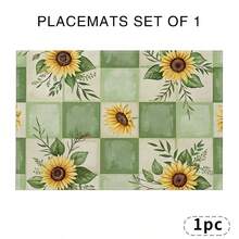 A Complete Set Of Daily Sunflower, Green Leaf, And Green Checkered Patterned Placemats, Suitable For Spring, Summer, Autumn, And Winter. It Adopts A Multi-Color Pattern Design And Is Woven From 100% Polyester Fiber. The Size Is 12 * 18 Inches And Can Be Machine Washed With Polyester Placemats. Heat Resistant, Stain Resistant, Waterproof, Easy To Clean, Suitable For Dining Tables, Holiday Party Decorations, Desktop Protection, Kitchen And Living Room Decorations, And Daily Use. - Multicolor - View 23