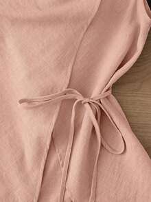 Nuevo diseño asimétrico de verano, cuello acampanado, dobladillo dividido de color caqui claro de nicho, cintura con lazo, chaleco sin mangas para mujer, top de tirantes de verano para mujer, elegante para vacaciones y días de descanso. - Rosa vieja - Ver 4