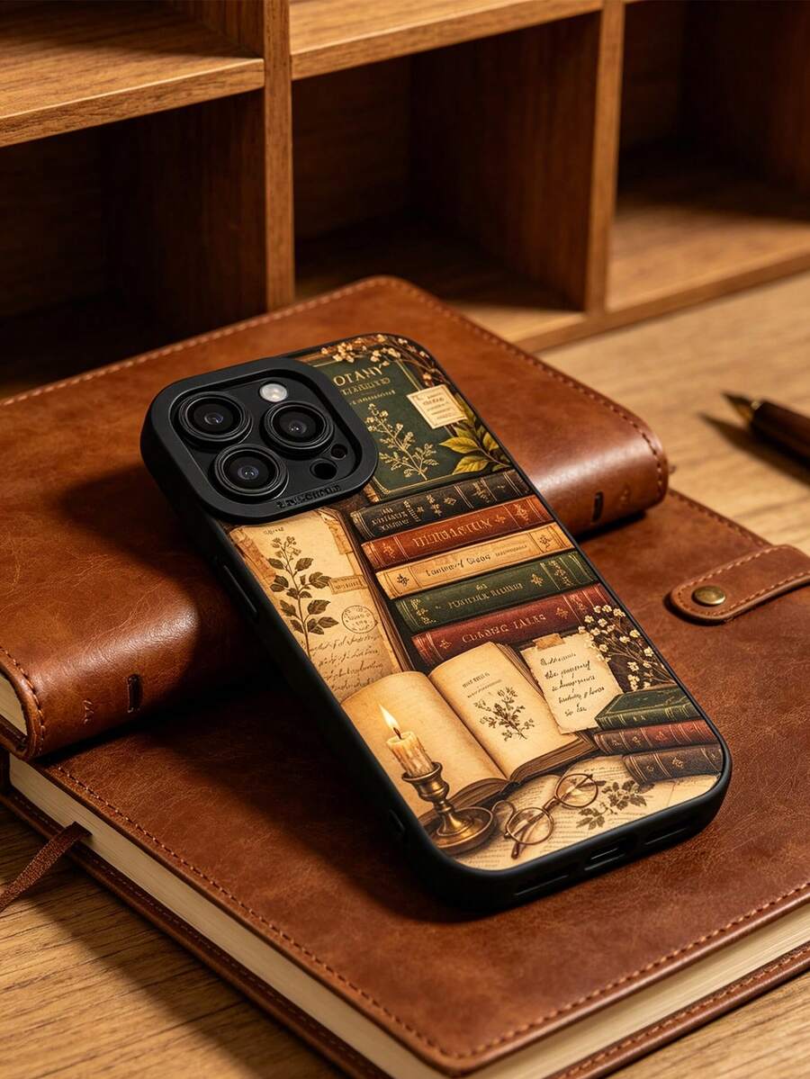 1 ốp lưng điện thoại in hình sách cổ điển và hoa lá, khoét lỗ camera chính xác, vỏ mềm TPU màu đen cho iPhone 16 Pro Max, 15, 14, 13, 12, 11 Pro Max Plus Mini 16E, XR/X/XS Max/17/Air/17Pro/17Pro Max và các dòng khác, phong cách học thuật cổ điển, thẩm mỹ rừng văn chương, thích hợp làm quà tặng cho bạn bè. - Nhiều màu - Xem 1