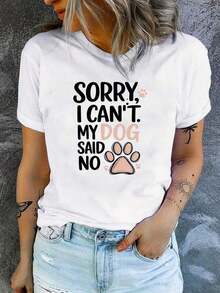 Camiseta Elegante de Manga Corta para Mujer con Divertido Estampado de Perro, Cuello Redondo, Cómoda, Suave y Transpirable, Nueva Llegada, Estilosa, Sencilla, Retro, Fresca, Versátil para Atuendos Casuales, Top Casual Estilo Y para Primavera y Verano - Blanco - Ver 1
