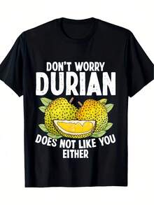 Camiseta Casual Negra de Manga Corta para Hombre con Diseño Gráfico Humorístico y de Fruta Tropical "No te preocupes, al Durian tampoco te gustas" - Impresión Duradera, Lavable a Máquina, Corte Regular, Cuello Redondo, para Amantes del Durian, Ropa de Uso Diario, Diseño Divertido, Material No Transparente - Negro - Ver 6