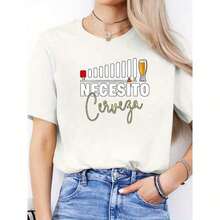 Camiseta Casual para Mujer con Estampado de Letras - Cuello Redondo, Manga Corta, Top de Moda Primavera/Verano 100% Algodón - Blanco - Ver 6