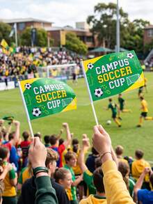 10pcs Custom Soccer Handheld Flag, Custom Design Soccer Hand Flag,Personalized School Football Team Spirit Flag, Customizable Design For Campus Games, Matches & Cheering - Multicolor - View 3