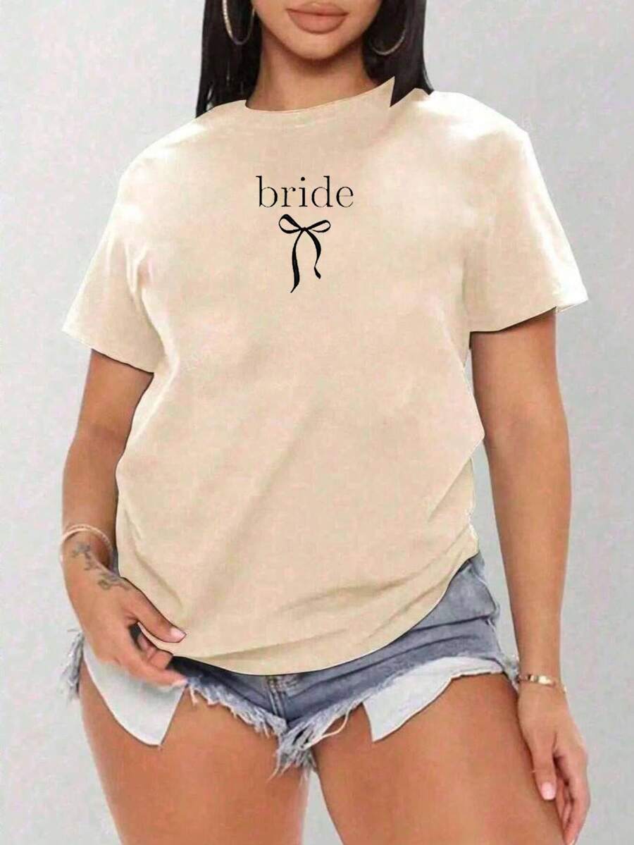 Camiseta oversize color crema de verano para mujer con estampado "Mama" de leopardo y cerezas Playera holgada de cuello redondo con diseño de letras de leopardo y cerezas con lazo - YH615 - Albaricoque - Ver 1